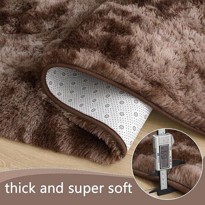 AROGAN 2x6 Feet Soft Runner Rugs for Bedroom Plush Fluffy Rug, Shag Furry Area Rug Carpet Non Shedding for Nursery Children Kids Girls Room Home Hallways Decorative, Brown and White