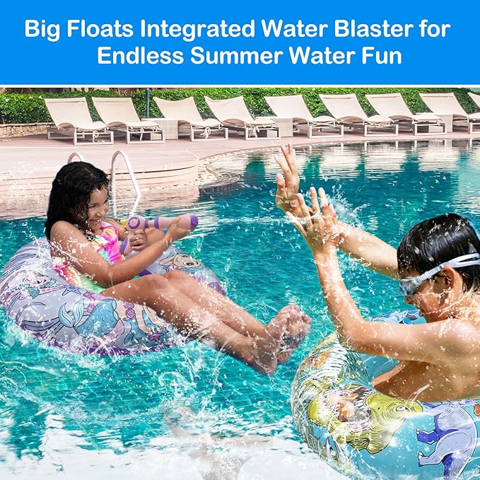 Inflatable Pool Float with Water Gun, Floaties for Adults Teens and Kids, Pool Toys for Kids Ages 8-12, Beach Inner Pool Tubes for Floating, Summer Fun Pool Party Swim Ring