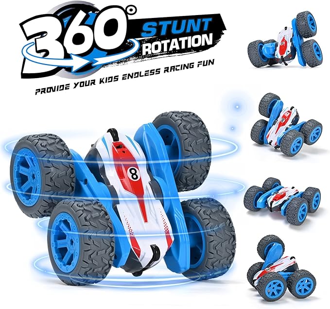 Remote Control Car, 4WD RC Cars Stunt Double Sided 360° Rotating 2 Batteries 2.4Ghz RC Truck with Headlight Birthday Gift for Boys 3 4 5 6 7 8 Year Old