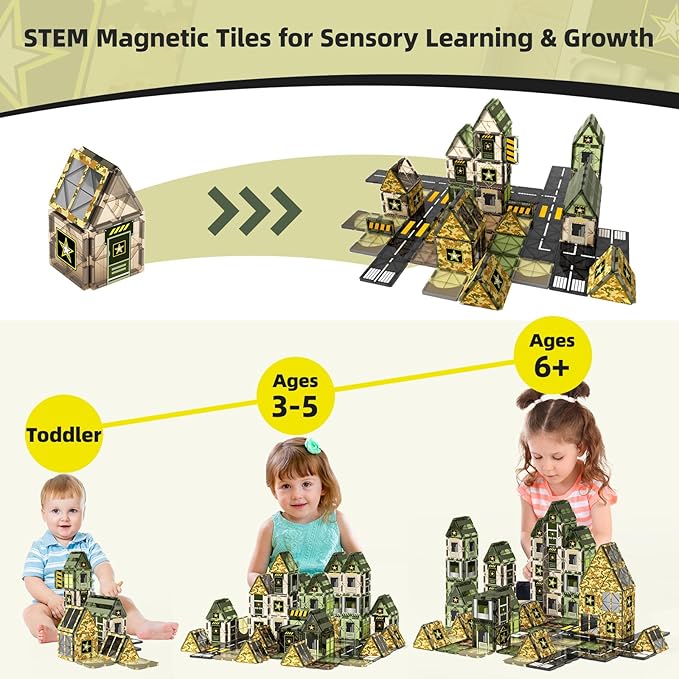 GobiDex Magnetic Tiles Army Toys, Military STEM Magnet Building Blocks for Toddler Boys Toys Games, Birthday Gifts for 3+ Years Old Boys Girls, Preschool Sensory Army Men Playset Classroom Must Haves