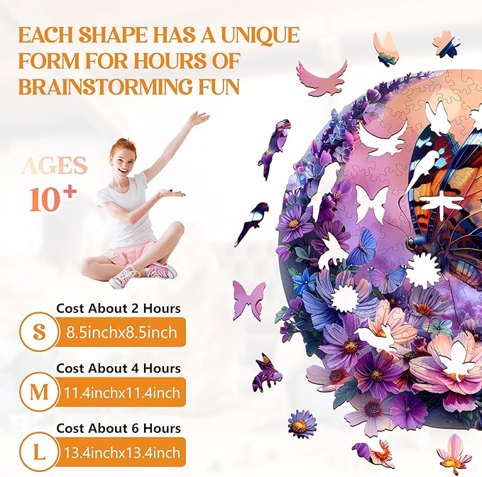 Wooden Puzzles for Adults, Wooden Jigsaw Puzzles for Adults, Butterfly and Moon-1 Unique Shaped Wood Puzzles Adult, Birthday Gifts for Friends Family Game, Home Decor (8.5 * 8.5in 100pcs)