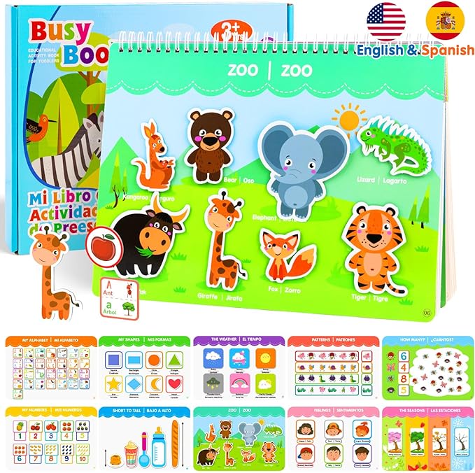 Foayex Preschool Learning Activities Spanish English Books - Bilingual Montessori Educational Toys for 3 4 5 Year Old Girls, Speech Therapy Toys Español para Niños, Juguetes para Niñas Gifts for Kids