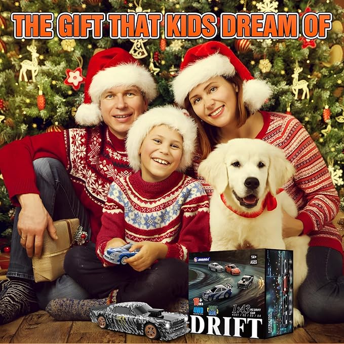 RC Drift Car, 1/43 Mini RC Drift Car with Gyroscope, 2.4GHz Full Proportional Remote Control Cars, 4WD High Speed Racing with Lights, Racing Tires, Model Cars Gift for Adults, Kids, Boys, Girls