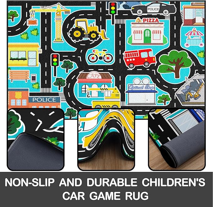 Car Rug Play Mat - Kids Play Rugs City Life Road Map Rug 5x7 Feet Large Educational Traffic Track Car Mat for Kids Toy Cars Carpet for Kid Bedroom Playroom Classroom Decor