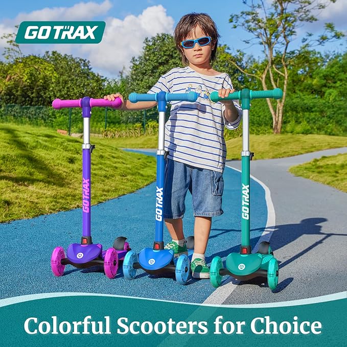 Gotrax KS1 Kids Kick Scooter, LED Lighted Wheels and 3 Adjustable Height Handlebars, Lean-to-Steer & Widen Anti-Slip Deck, 3 Wheel Scooter for Boys & Girls Ages 2-8 and up to 100 Lbs