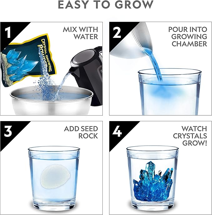 NATIONAL GEOGRAPHIC Mega Crystal Growing Kit for Kids- Grow 6 Crystals with Light-Up Stand, Science Gifts for Kids 8-12, Crystal Making Experiment, Science Kit for Girls and Boys (Amazon Exclusive)