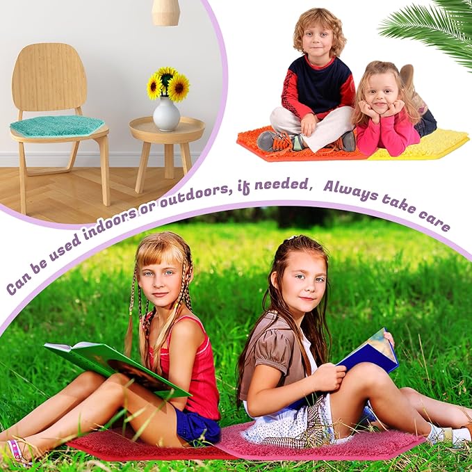 10 Pcs Kids Carpet Square Seats Soft Rainbow Floor Rug Mats Warm Colorful Hemming Floor Rug Cushions for Classroom Group Story Activity Home Play Area(20 Inch,Many Color)
