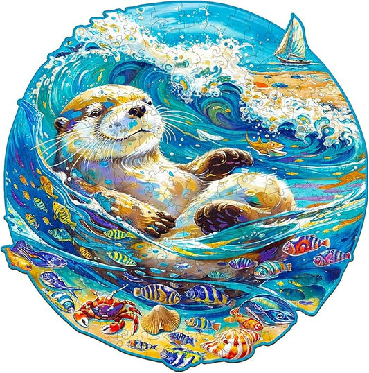 Wooden Puzzles for Adults, Wooden Jigsaw Puzzles for Adults Kids, Leisurely Otter Unique Shaped Wood Puzzles Adult, Creative Birthday Gifts for Friends Family Game (8.5 * 8.3n 100pcs)