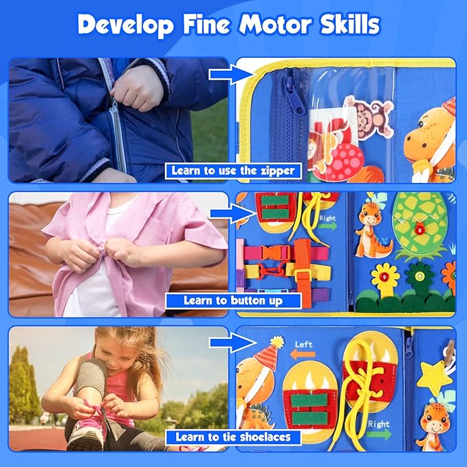 Blue Montessori Busy Board Book for Toddlers 1-3, Montessori Toys for 1-3 Year Old Boy Birthday Gift, Educational Quiet Activity Books for Toddlers, Airplane Car Travel Toys for Ages 1-3 2-4