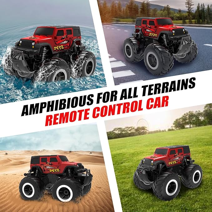 1/16 Remote Control Monster Truck : 4x4 Off Road Waterproof Rc Jeep Combines Amphibious and All Terrain Traversal, Birthday Gift for Boys & Girl Ages 6-12 (Red SUV)