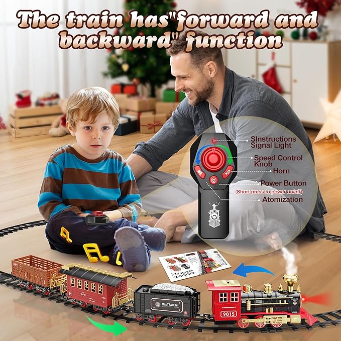 Hot Bee Train Set - Train Toys for Boys with Smokes, Lights and Sound, Toy Train Set for Under Christmas Tree, Toddler Model Trains for 3 4 5 6 7 8+ Years Old Kids Christmas Toys Gifts