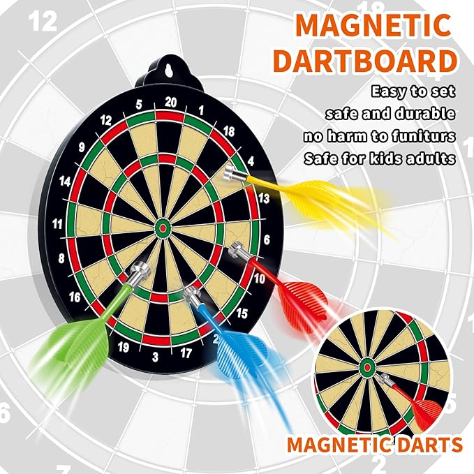 Magnetic Dart Board for Kids, Double-Sided Dart Board Set with 2 Toy Guns, 32 Dart Bullets, Excellent Indoor Game and Party Games, Magnetic Dart Board Game Toys Gifts for Kids Adults Boys Girls