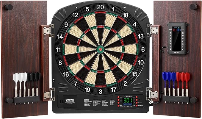 VEVOR Dart Board Cabinet Set, Multiple Styles Ready-to-Play Bundle Official Size, Steel Tip Dart Hideaway Cabinet, Features Easy Assembly, Complete with All Accessories, Perfect for Cricket Games