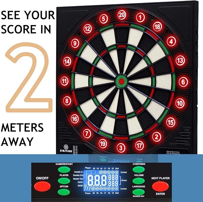 Electronic Dartboard 34 Games 355 Variations with 12 Darts Illuminated Dartboard Dart Storage for 12 Darts