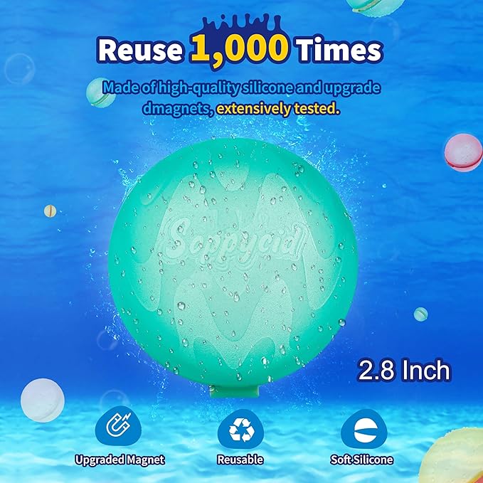 Reusable Water Balloon Pool Toys,Refillable Magnetic Water Ball for Beach,Quick Fill & Self-Sealing Water Bombs for Kids Outdoor Backyard Summer Activities Water Games (SQ-12Pcs)