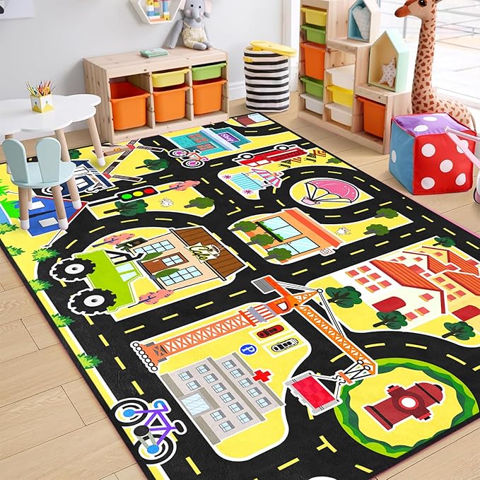 Kids Carpet City Play Mat - Cars Rugs for Boys Room Road Rug for Kids Car Track Rug for Bedroom Car Mat for Kids Toy Cars, 5x7 Feet