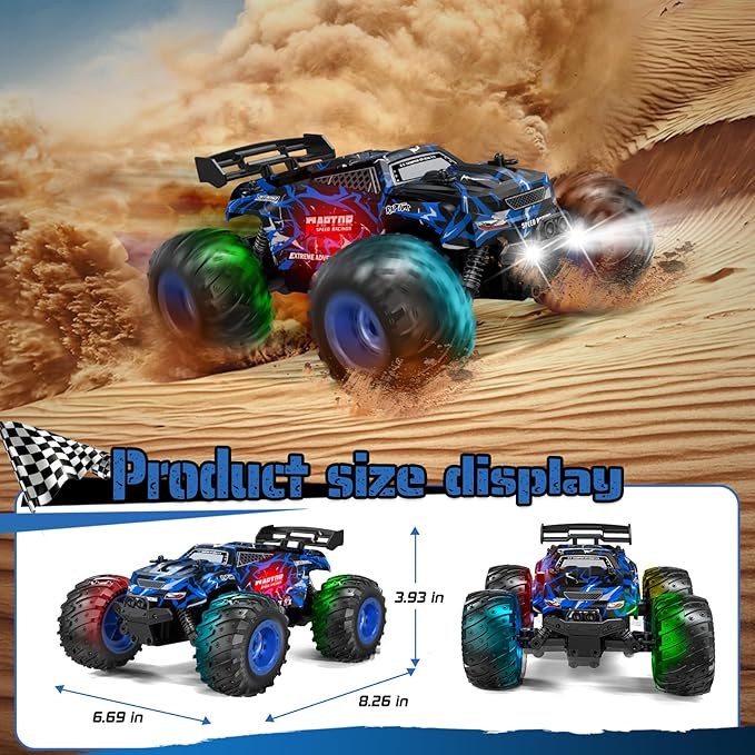Remote Control Car, 1:18, All-Terrain Remote Control Truck with Headlight and Bodylight, 2WD, 20KM/H, PVC Shell, 2.4GHz, Rechargeable, Sturdy, Two Speed Control, Rc Cars for Kids, Beginner