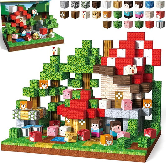 Magnetic Blocks 100PCS Magnetic Building Cubes with Multi-Functional Magnet Box Travel Set STEM Sensory Construction Toys for Boys & Girls Ages 3-5 5-7 8-12 Birthday Gifts (Forestry Farm)