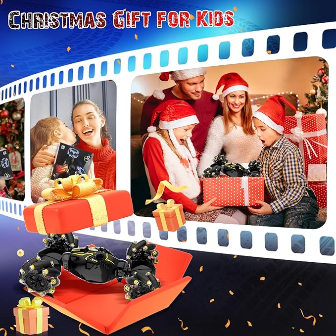 Remote Control Stunt Car Toys: Christmas Birthday Gifts for Boys Toys Ages 6-12 - 2.4Ghz Gesture Sensing Remote Control Cars with Light and Music Spray - 8WD Drift 360° Rotating RC Car for 7-14 Kids