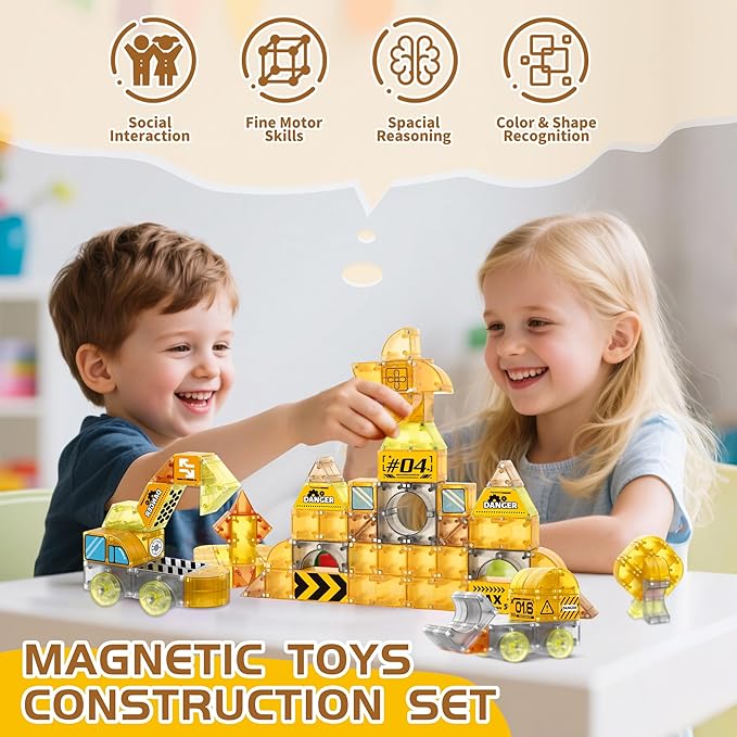 cossy Magnetic Blocks, 3D Magnetic Building Blocks, Multi Shape Magnet Toys with Cars Set, STEM Toys, Educational, Preschool Montessori Sensory for Boys and Girls