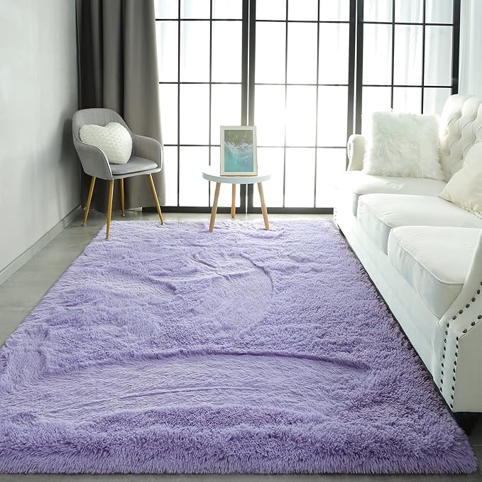 Pettop Fluffy Lavender Purple Rug for Bedroom Living Room, 5x8 Feet Super Soft Shaggy Plush Fuzzy Rugs for Girls Kids Boys, Non-Slip and Washable Rug for Nursery Classroom, Carpet for Rooms Decor