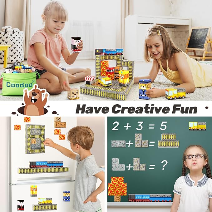 Magnetic Blocks - Build Mine Magnet World Mine Train Track Set, Magnetic Building Blocks Toddler Toys STEM Sensory Outdoor Toys for 3+ Year Old Boys & Girls, Kids Toy for Ages 4-6 6-8 5-7
