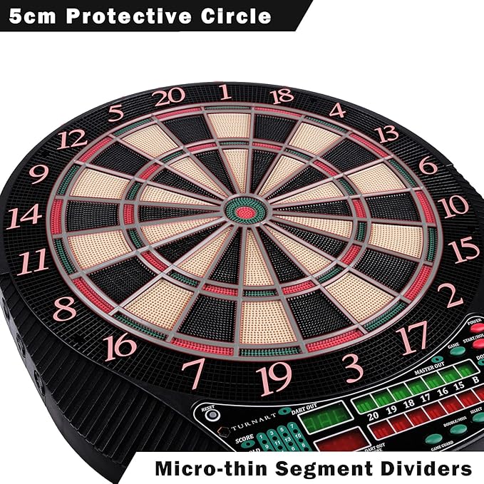 Turnart Electronic Dart Board - Dart Board Electronic Scoreboard for 16 Players - 6 Darts Plastic Tips 50 Soft Tips LED Display Power Adapter Throw Line