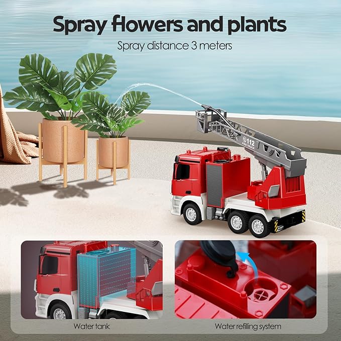 Fire Truck, Remote Control Water Sprinkler Fire Truck, Full-Direction Rapid Rescue - 1:26 Scale RC Firetruck Toys for Ages 3 and Up