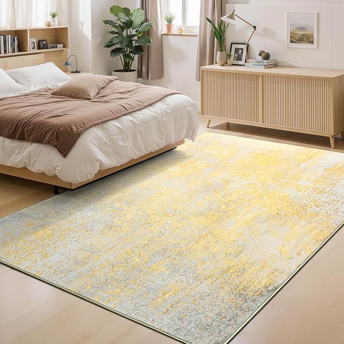 Area Rug 4x6 Rug Washable Boho Rugs Non Slip Low Pile Abstract Small Carpet for Entryway, Bedroom, Kitchen, Classroom, Kids Room, Office, Dorm, Dining Room (Orange, Silver & Gray)