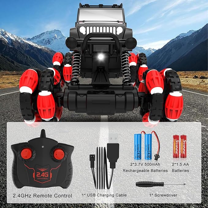 Eulogia Drift Climbing Stunt Car, 2.4GHz Remote Control Car, 360° Rotation RC Truck, Suitable for 5+ Years Old Boys and Girls Children, Thanksgiving Gifts, Birthday Gifts(Red)