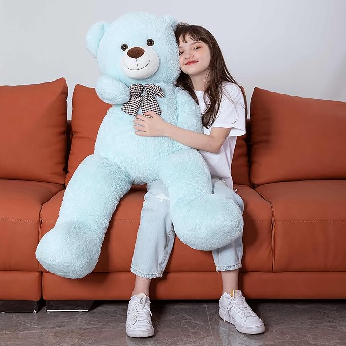 MorisMos Bow Tie Giant Teddy Bear 4 Feet, 47inch Big Teddy Bear Stuffed Animal Plush for Girlfriend, Boyfriend, Light Blue