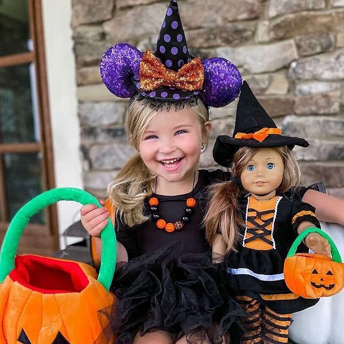 Playtime by Eimmie 18 Inch Doll Clothes and Accessories - Halloween Witch Costume with Hat and Plush Pumpkin - Clothing Sets & Stuff - Fits American, Generation & Similar 18” Dolls for Girls