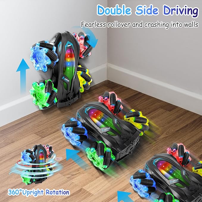 RC Cars Gesture Sensing Stunt Car, 360° Rotating Remote Control Car with Cool Light and Music, Spray Drift Hand Controlled Car, 2.4Ghz Rechargeable RC Car, Best Birthday Gifts for Boys 6-12 (Blue)