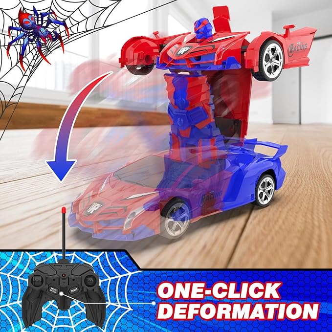 Transform Remote Control Car for Boys 4-12, 1:18 Scale RC Car, One-Button Deformation 360 Rotation Robot Toy, Kids Toys for 3-12 Years Old, Gift