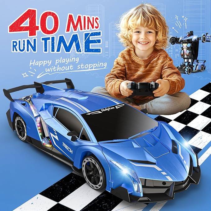 Holyton Transform Remote Control Car, Transform Robot RC Cars,1:10 Scale,Toy Car with STEM Programming,One-Button Robot, LED Lights,Sound Effects, Ideal Gift for 5 6 7 8 9 10 11 12 Years Old Boy