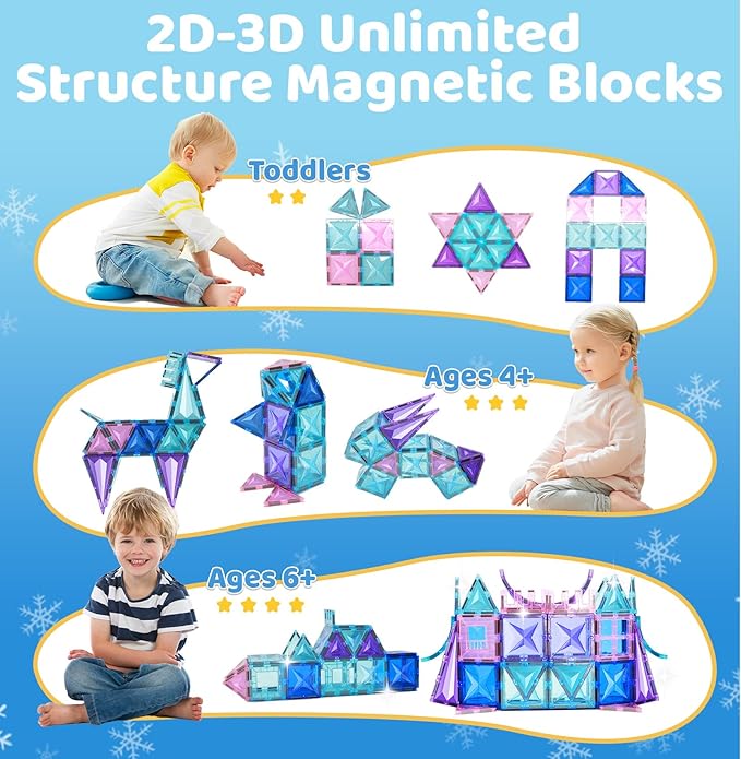 130Pcs Magnetic Tiles, 3D Diamond Magnetic Building Blocks Toys for Girls, STEM Sensory Educational Toys for Toddlers Kids, Birthday for Girls 3 4 5 6 7 8+ Year Old