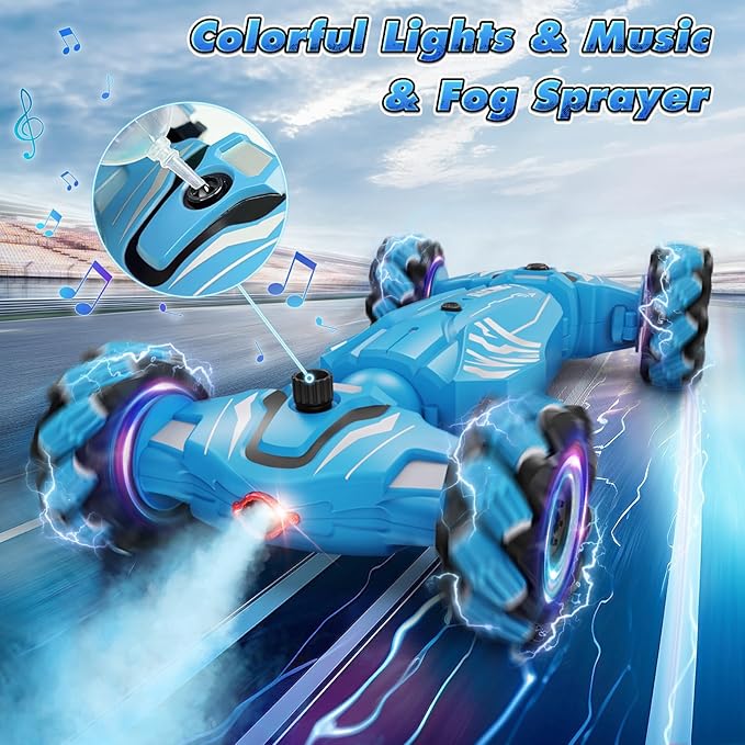 Dysaim Gesture Sensing RC Stunt Car, Cool Birthday Gifts for Boys Ages 6-12 Toys, 4WD Remote Control Car 360° Rotate Transform Drift RC Cars with Lights Music Sprayer, 2.4Ghz Hand Controlled