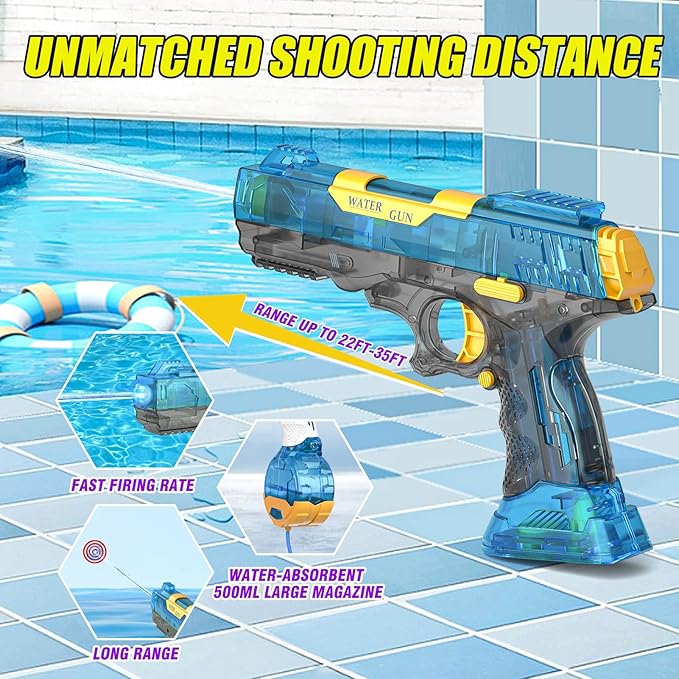 2 Pack Super Electric Water Guns, High Capacity, Long Range Up to 25-32ft, Powerful Fully Automatic 'Unlimited Bullets' Water Gun for Connecting Pool, Ultimate Summer Outdoor Water Battle Fun