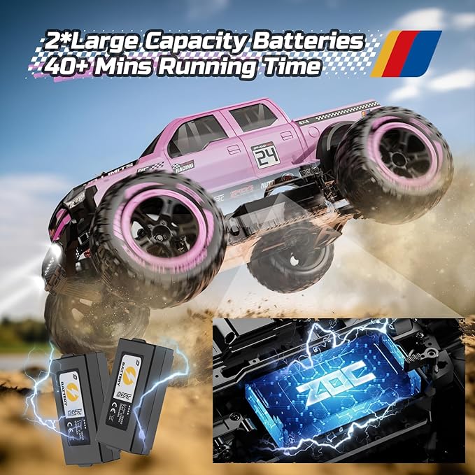 DEERC 1:10 Fast RC Cars for Adults, 4X4 High Speed RC Truck Crawler, 48+KM/H, Pink All Terrain Hobby Remote Control Monster Truck with 2 Modular Batteries, Toy Vehicle Gift for Kids