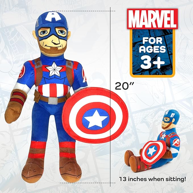 Jay Franco Marvel Super Hero Adventures Toddler Captain America Plush Stuffed Pillow Buddy - Super Soft Polyester Microfiber, 20 inch (Official Marvel Product)