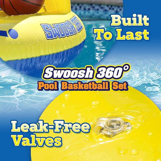 Wave Runner Inflatable Pool Basketball Hoop Set, Poolside Floating Basketball Game with Ball, Water Play and Trick Shots, GAINT Pool Toys and Floats for Swimming Pool Fun
