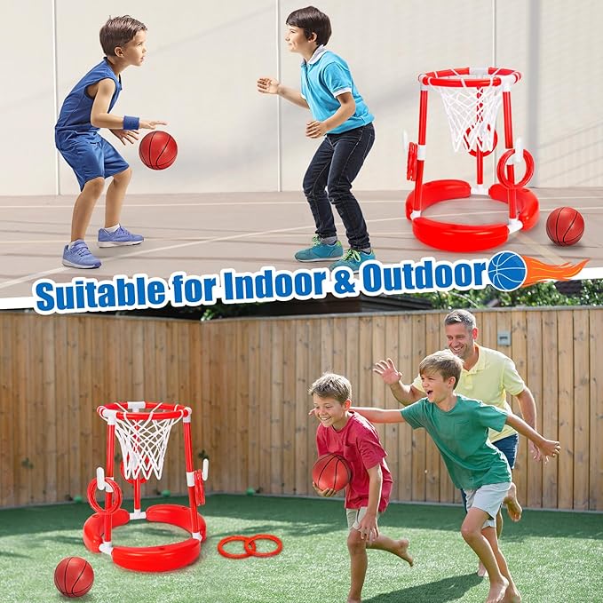 GMAOPHY Pool Basketball Hoop, 2-in-1 Poolside Floating Pool Basketball Game, Swimming Pool Games for Kids Adults Indoor Outdoor Play, Water Play Toy Family Party, Includes Hoop, Balls, Pump, Red