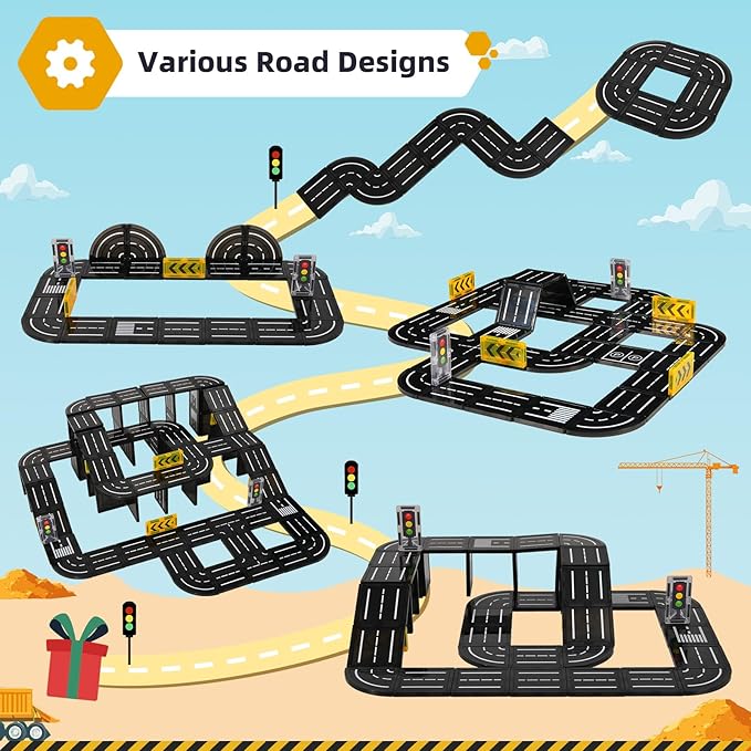 Magnetic Tiles Road Expansion Pack, Magnetic Building Blocks Construction Toys for 3+Year Old Boys Girls, Kids Toy Montessori Toys for Toddler.