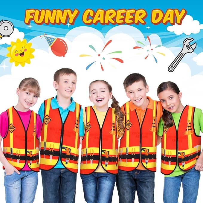 Panitay 12 Pcs Kids Community Helper Dress up Vest, Boy & Girl Career Cosplay Party Costume for Toddlers Occupation Role Play