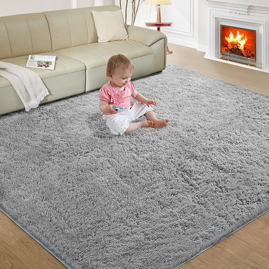 Ultra Soft Rug for Living Room, 5X8 Fluffy Shag Area Rug for Bedroom, Modern Shaggy Carpet Fuzzy Rug for Teens Dorm Nursery Home Decor Aesthetic, Upgrade Anti-Skid Durable, Light Grey