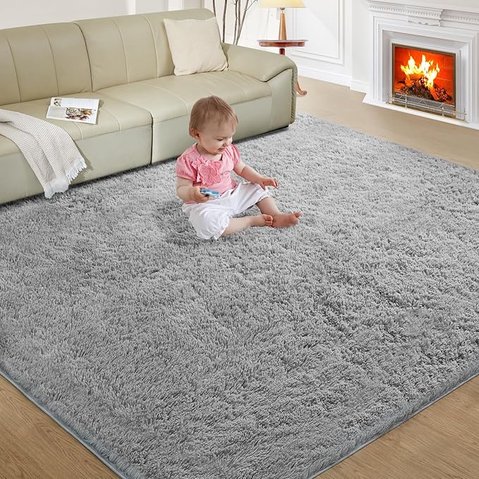 Rugs for Living Room 6x9 Light Grey, Large Big Fluffy Shag Fuzzy Plush Soft Carpet for Bedroom, Kids Home Decor Aesthetic, Nursery, Modern Shaggy Area Rug for Classroom Office, Anti-Skid
