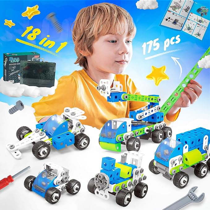 18 in 1 STEM Toys, SMIESSKIDDO 175 PCS Building Toys for Kids Ages 4-8 5-7 6-8 Educational Activities for Boys 4-6 8-10 Construction Creative Games Birthday Gifts for 4 5 6 7 8+ Year Old Boy Girl