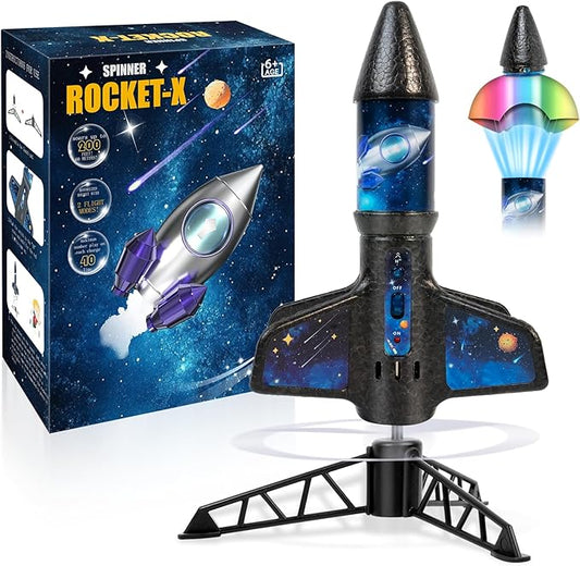 Rocket Launcher for Kids -200 Feet of Flight Altitude, Auto Electric Rocket Toys with Safe Parachute, Outdoor Summer Yard Toys Easter Birthday Gifts for Boys & Girls Age 6 7 9 10 12 8-13 Years Old