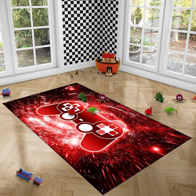 Video Game Rug, 3D Printed Gamepad Controller Area Rugs for Bedroom Boys Living Room Red Large Cool Gamer Rugs Gaming Art Design Home Decor Crystal Doormat Yoga Mats, 47"x39"