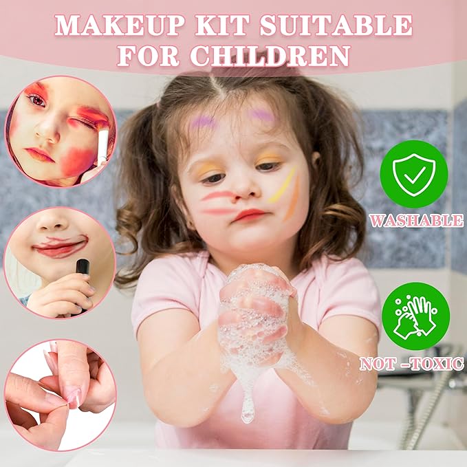 Kids Makeup Kit for Girl, 66 Pcs Washable Makeup Set for Little Girls, Cosmetic Set Pretend Play Makeup Toy Beauty Set Christmas & Birthday Gift Age 3 4 5 6 7 8 9+ Year Old Kids Toddler Toys